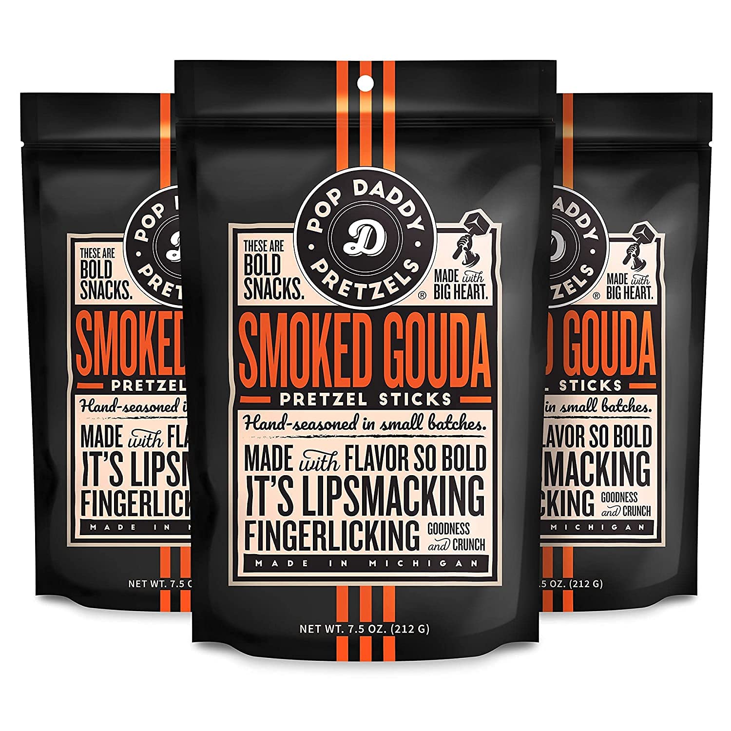 Pop Daddy Flavored Pretzel Sticks - Healthy Gourmet Snacks, 7.5oz Bags (Pack of 3), Smoked Gouda Flavor - Perfect for Parties, Movie Nights & On-the-Go Snacking