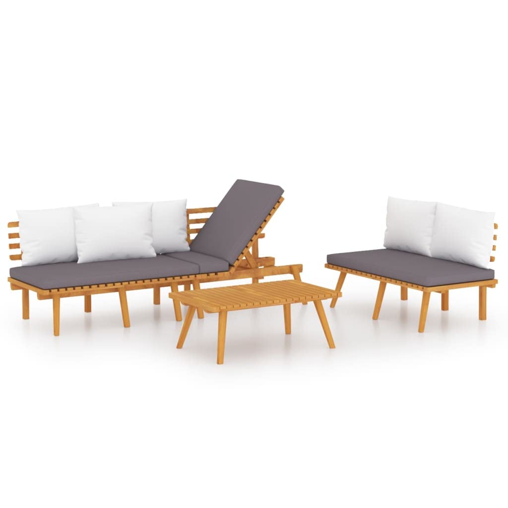 vidaXL 3-Piece Patio Lounge Set - Outdoor Sectional Sofa with Cushions & Table, Acacia Wood Backyard Furniture for Garden, Poolside, Deck or Patio Relaxation