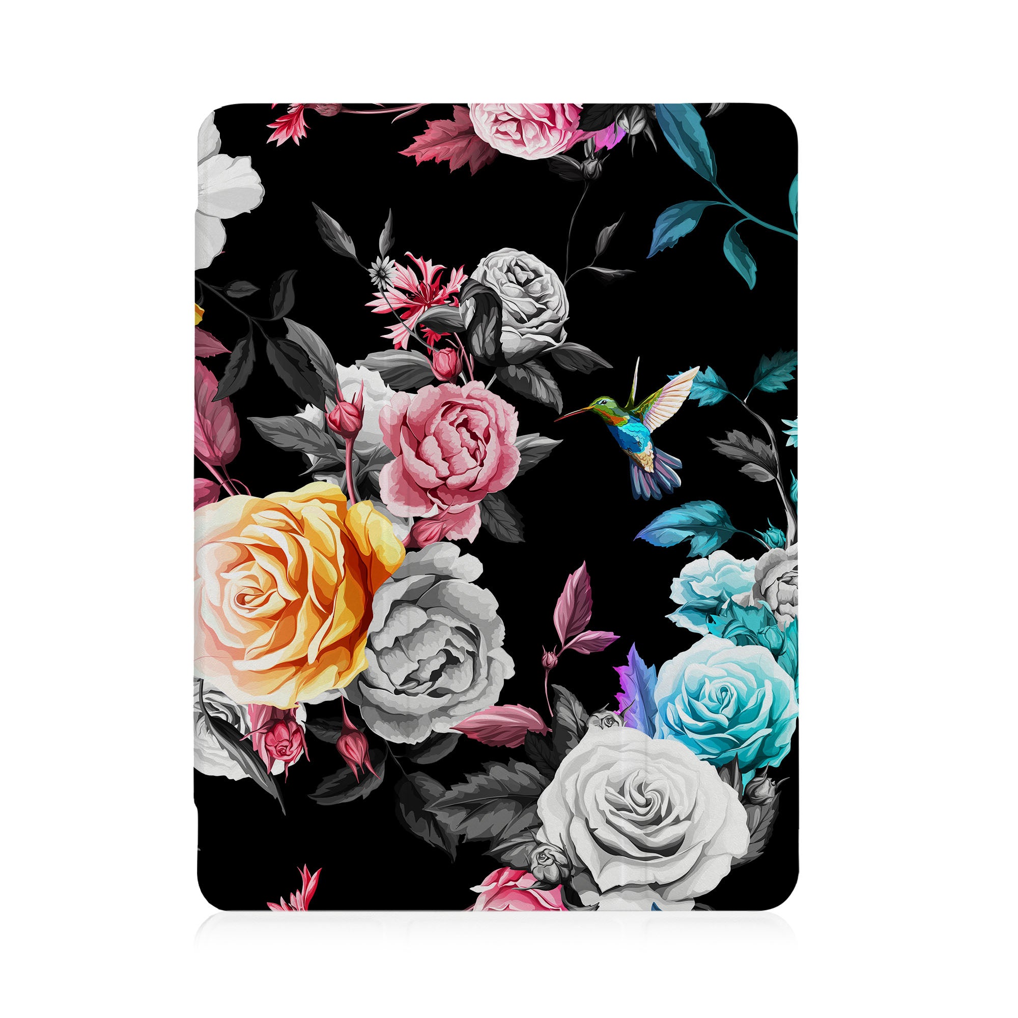 Premium iPad See-Through Case with Black Flower Design - Slim Protective Cover for iPad Air/Pro, Perfect for Work, School & Travel