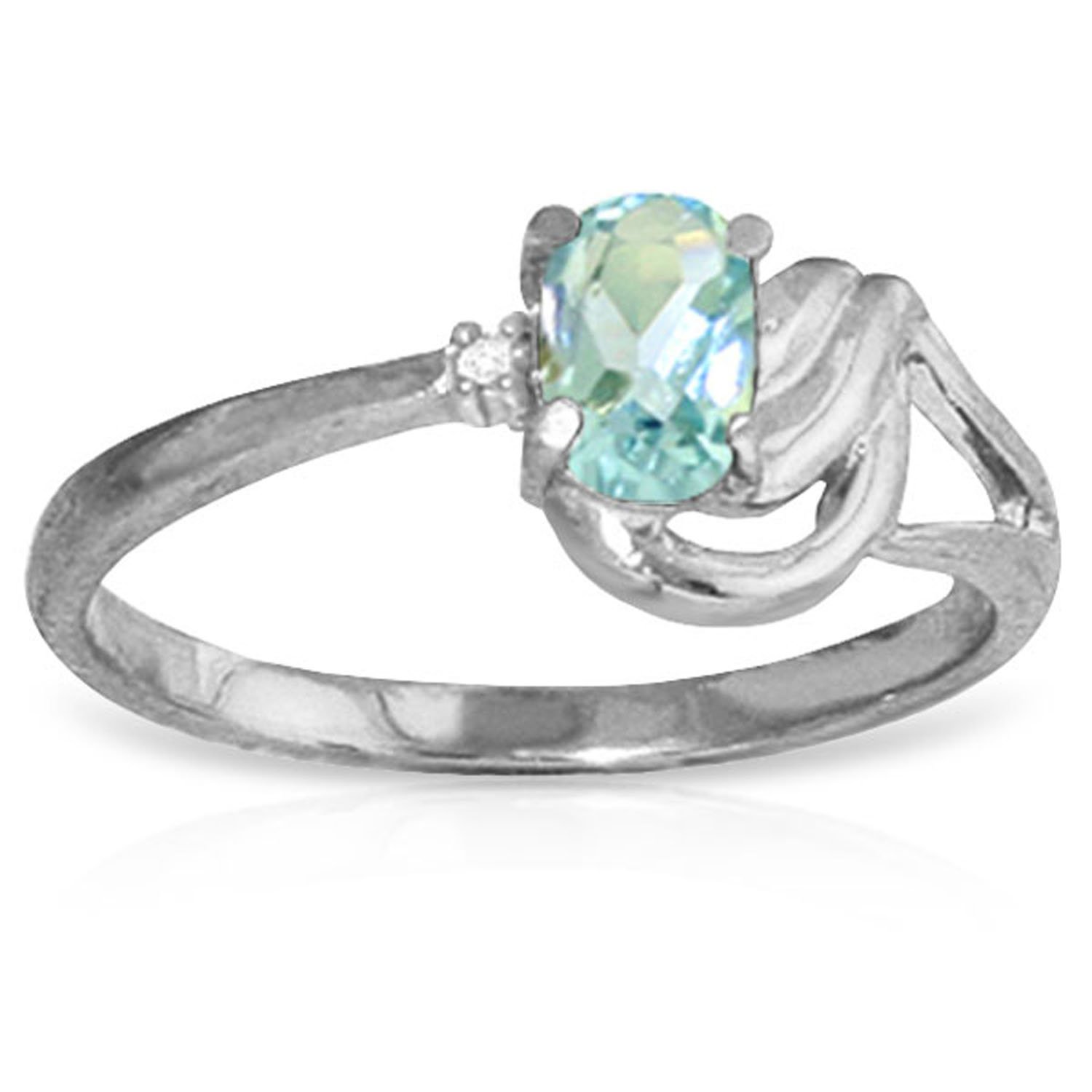 14K Solid White Gold Ring with 0.46 Carat Natural Aquamarine & Genuine Diamond - Elegant Birthstone Jewelry for Women, Perfect for Engagement, Anniversary & Special Occasion Gifts