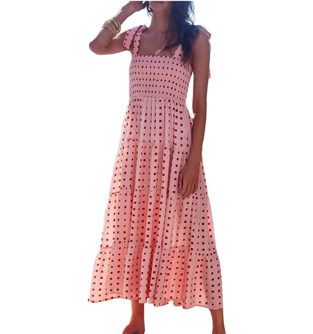 Women's Sleeveless Floral Maxi Dress - Summer Spaghetti Strap Smocked Sundress with Ruffle Hem & A-Line Silhouette | Perfect for Beach Vacations, Date Nights & Summer Parties