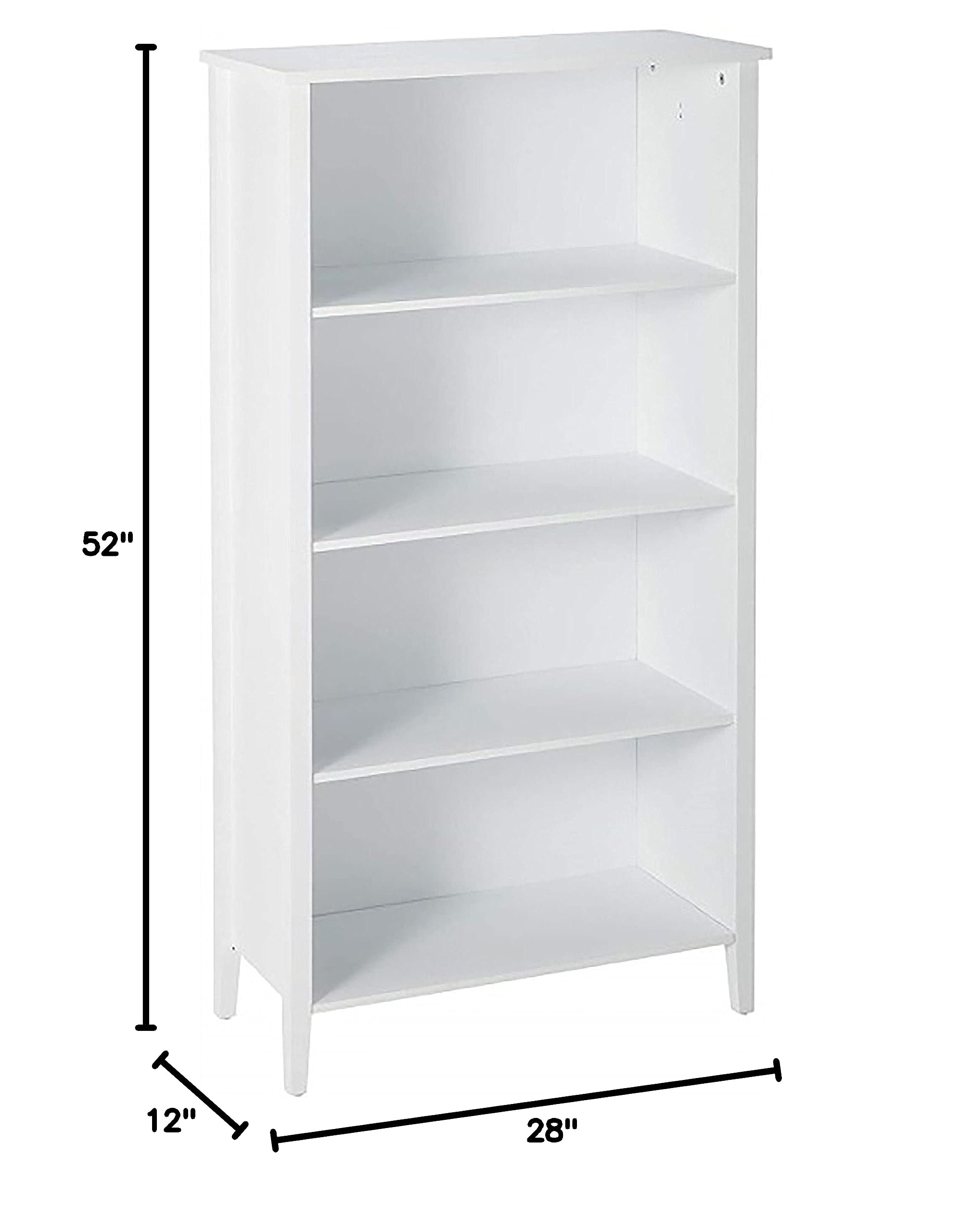 White Finish Wood 4-Shelf Bookcase - Sturdy Storage for Books, Decor & More | Perfect for Living Room, Office & Bedroom Organization