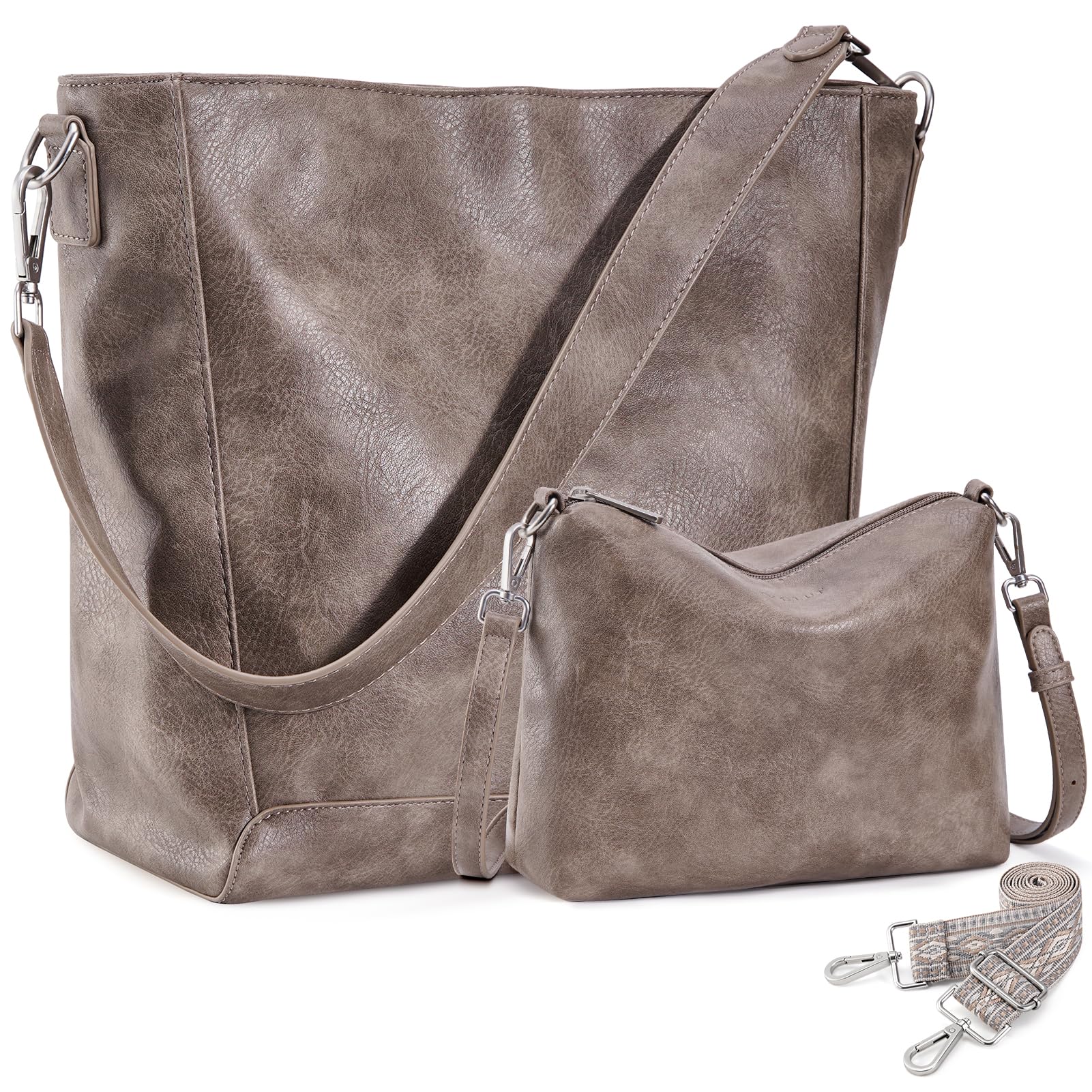 2PCS Women's Vegan Leather Crossbody Bags Set - Trendy Small Hobo Shoulder Bucket Purse with Adjustable Straps | Perfect for Travel, Shopping & Everyday Use
