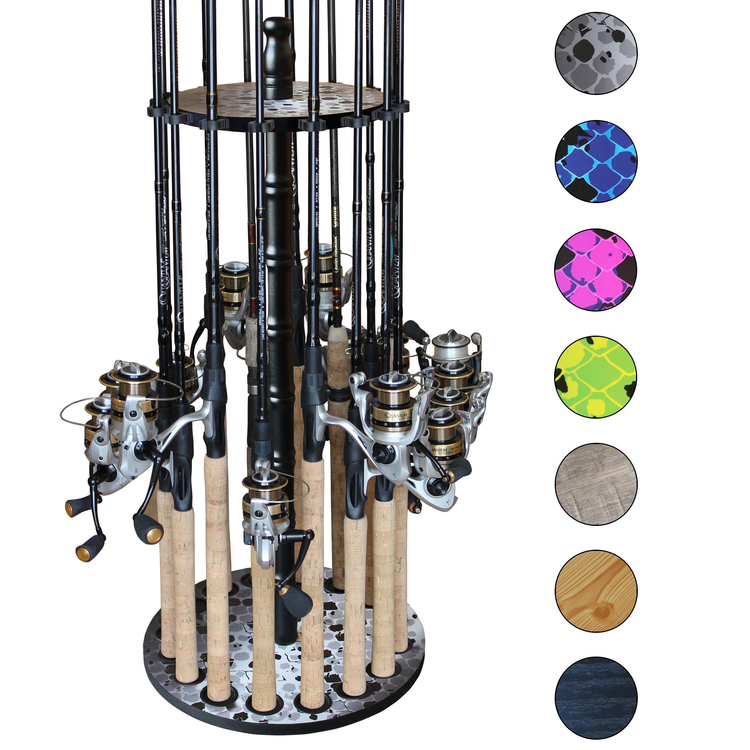Rush Creek Creations 16-Slot Round Spinning Rod Holder for Fishing Poles, Gear & Accessories - Garage Storage Organizer for Anglers | Perfect for Boat, Garage & Tackle Room Organization