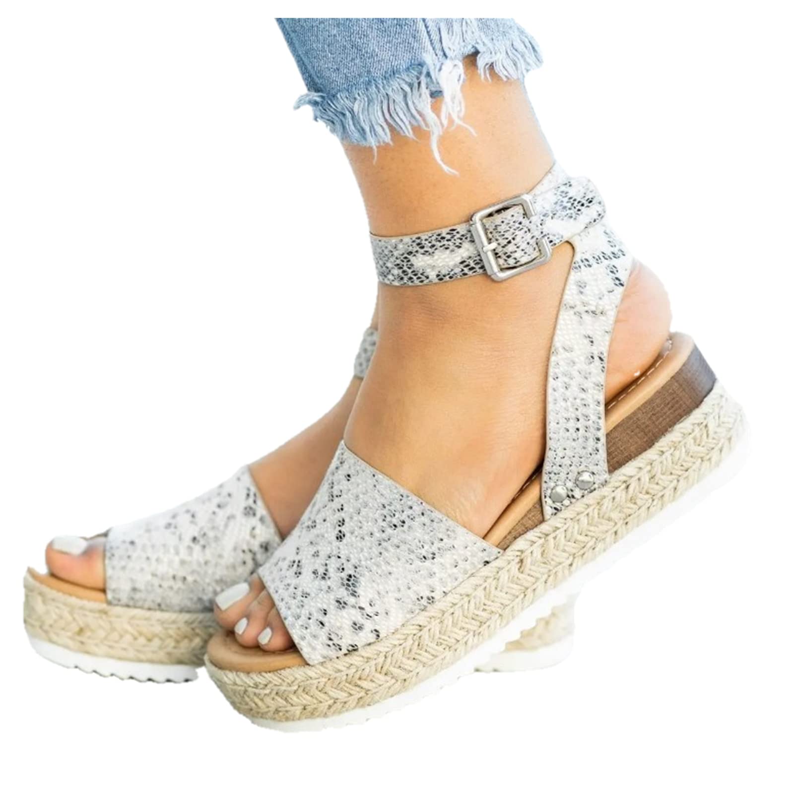 Women's Wedge Sandals - Open Toe Dressy Summer Platform Sandals with Buckle Ankle Strap | Comfortable Beach Wedges for Casual Outings, Vacations & Summer Parties
