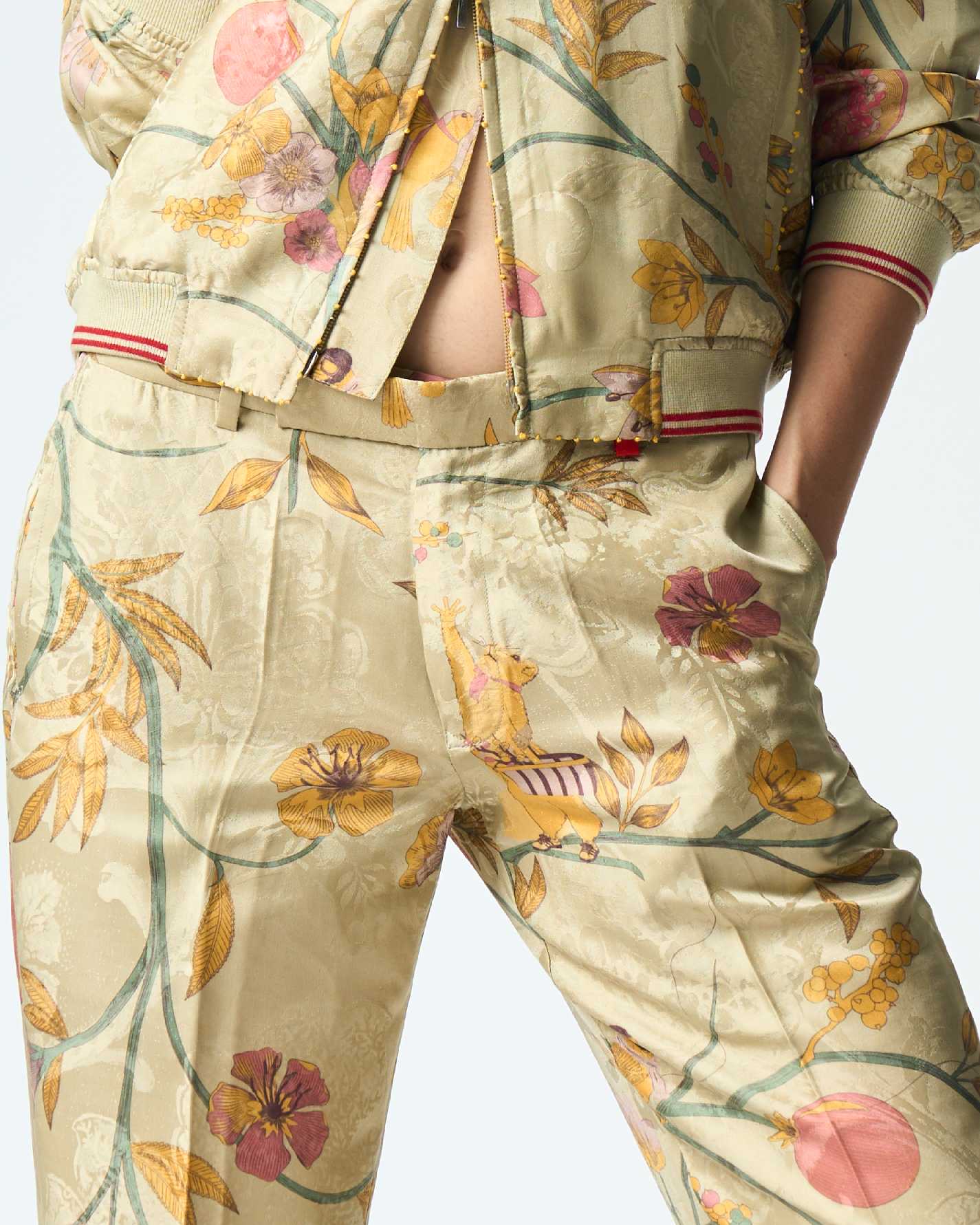 Premium Straight Fit Silk Damask Trousers in Mint Green - Elegant Office Wear & Formal Occasions