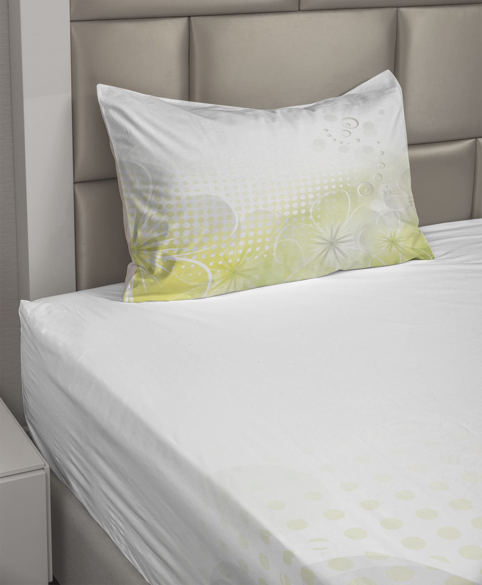 Ambesonne Grey and Yellow 3-Piece Sheet Set - Abstract Grunge Design with Water Bubbles & Flowers - Twin XL Bedding (Fitted Sheet, Flat Sheet & Pillowcase) - Soft Pale Yellow & Grey - Perfect for Guest Rooms, Dorms & Modern Bedrooms