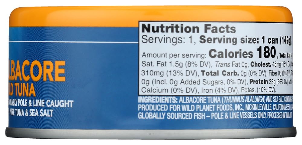 Wild Planet Wild Albacore Tuna - Low Mercury, High Protein - 12 Pack (5 Oz Cans) - Perfect for Healthy Lunches, Keto & Paleo Diets