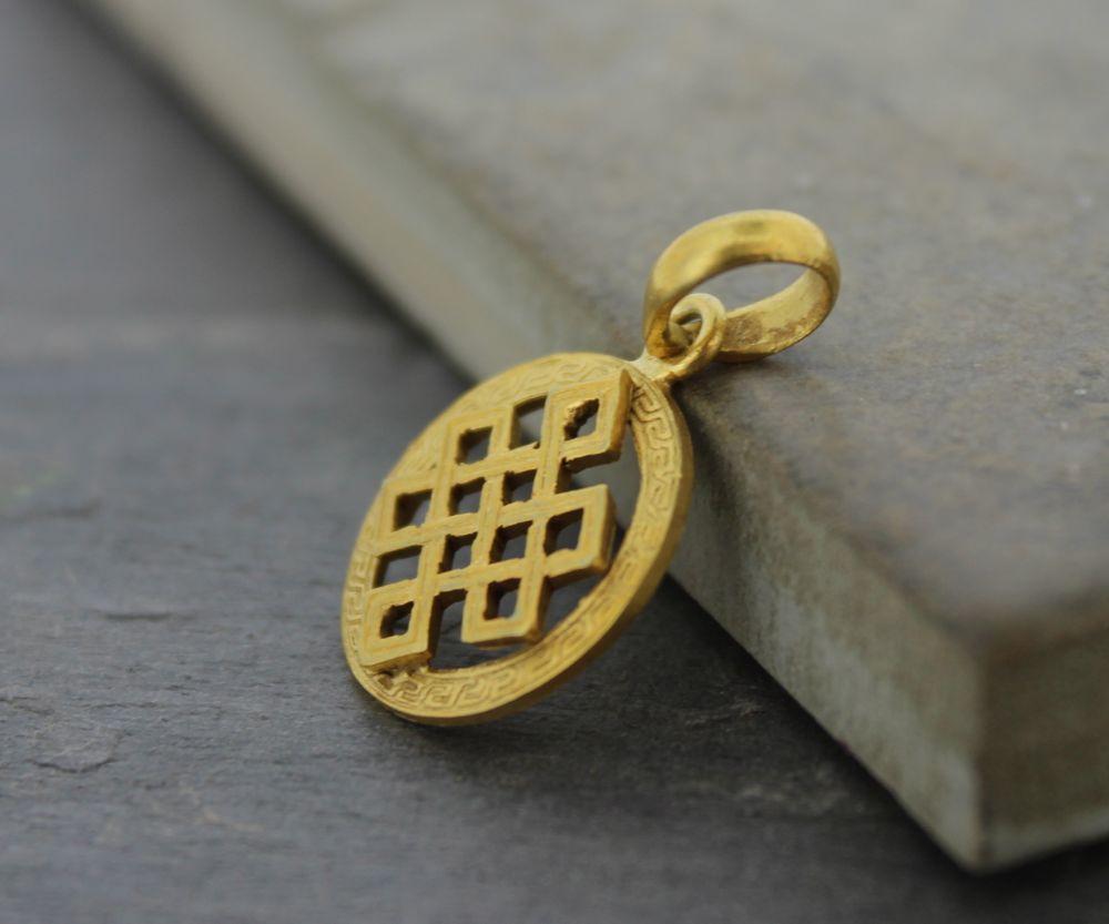 Gold Tibetan Eternal Knot Pendant Necklace - Buddhist Symbol of Harmony & Infinity - Perfect for Meditation, Spiritual Gifts & Yoga Jewelry