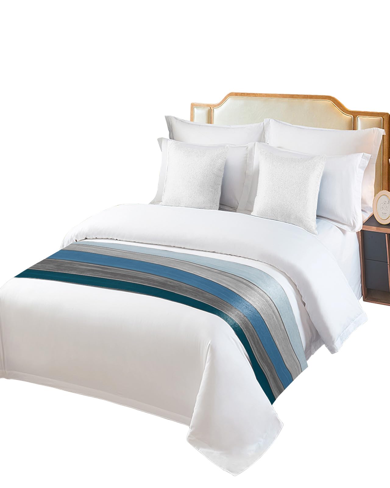 **Teamery Retro Farm Wood Grain Blue & Gray Gradient Bed Runner & Scarf - 71