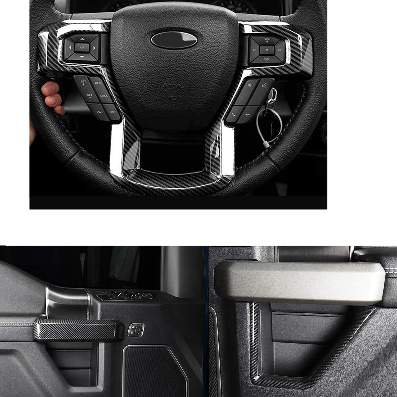 Ford F-150 F150 2015-2020 Interior Accessories Kit - 17pcs Steering Wheel Trim, Door Handle Decor, Air Vent Covers & Armrest Strips | Upgrade Your Truck Cabin Style for Road Trips & Daily Commutes