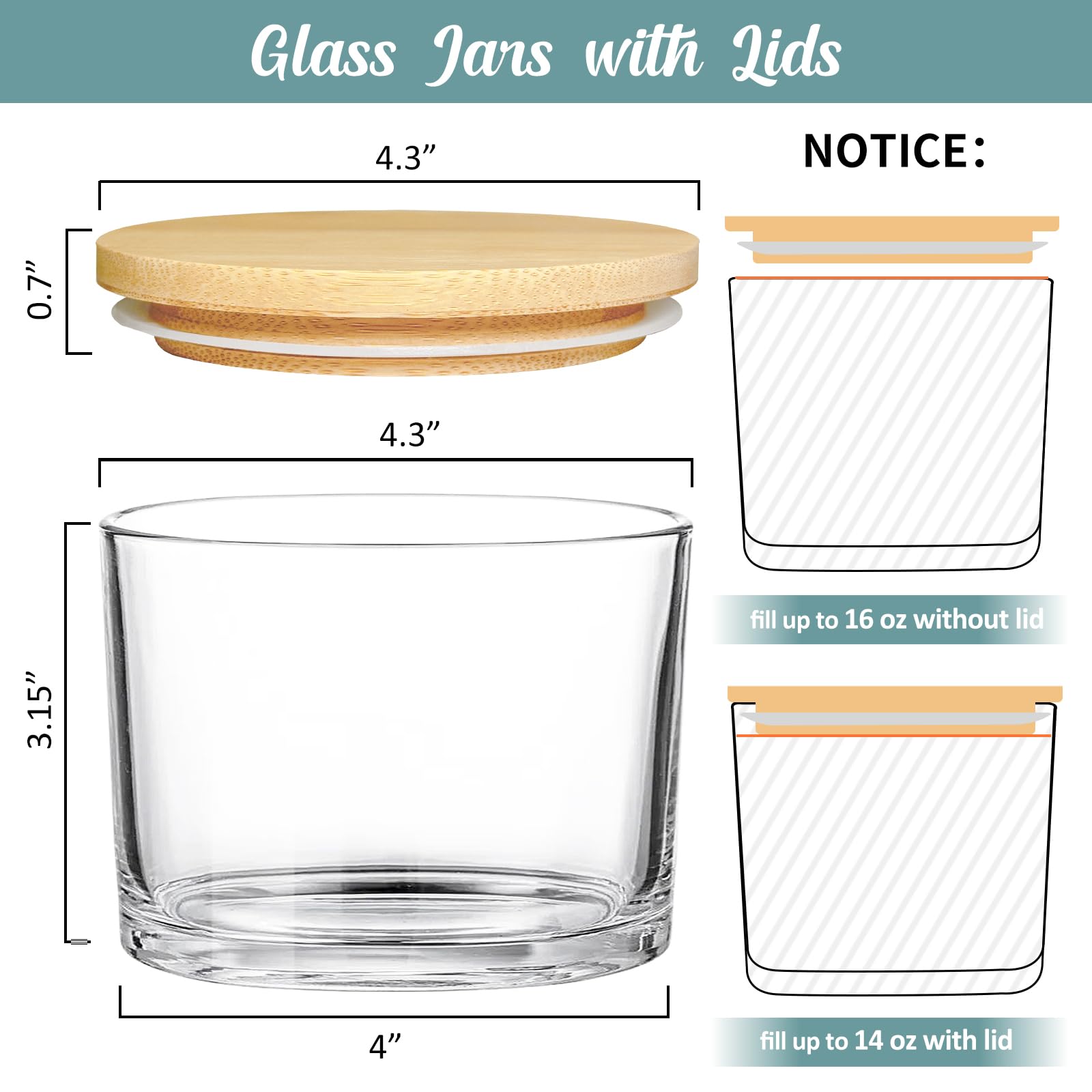 16oz Candle Jars 6 Pack - 3 Wick Large Empty Clear Glass Candle Making Containers with Bamboo Lids, Includes Stickers & Labels - Bulk DIY Candle Supplies for Home, Wedding, Spa & Gift Giving - Dishwasher Safe