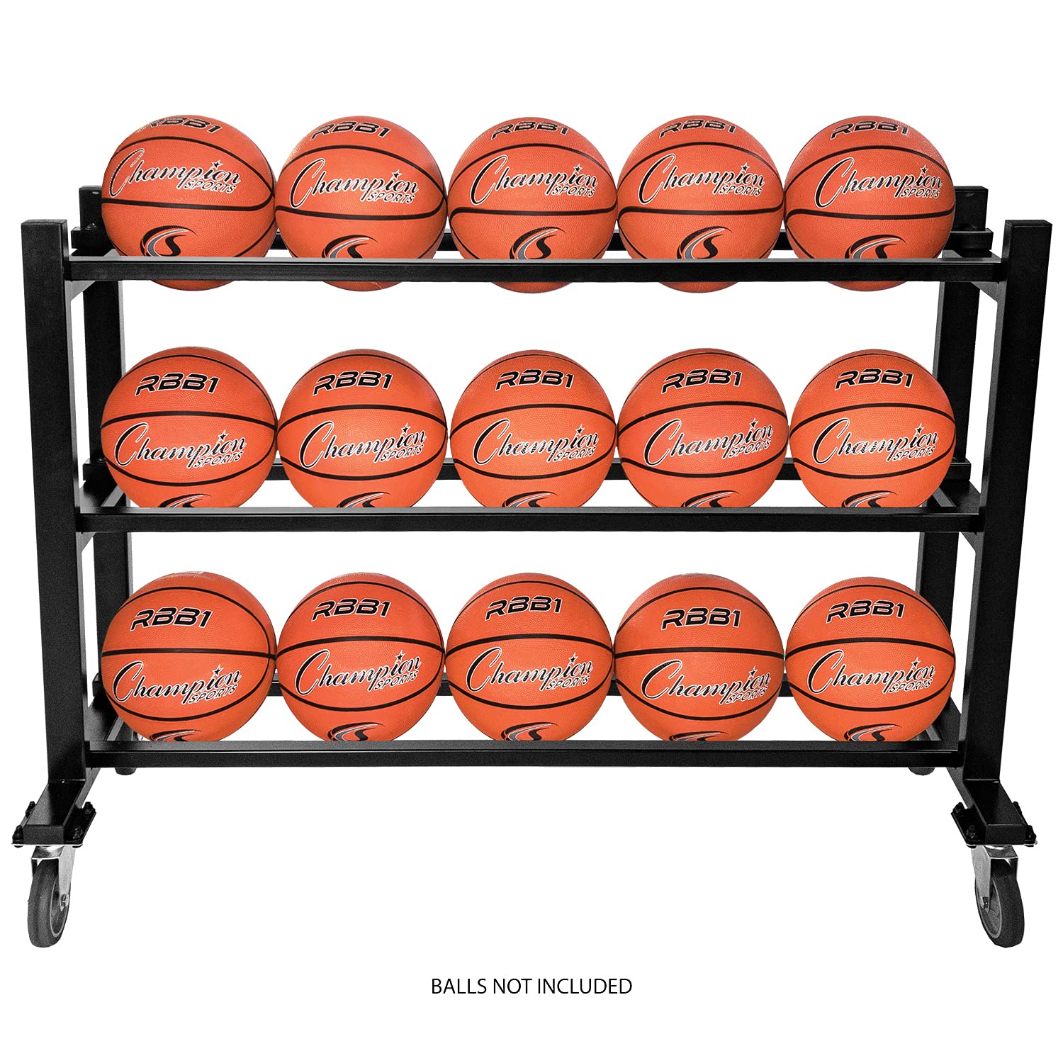 Champion Sports Chrome Frame Rolling Basketball Storage Cart - Durable & Portable Sports Equipment Organizer for Gym, Home, or School Use
