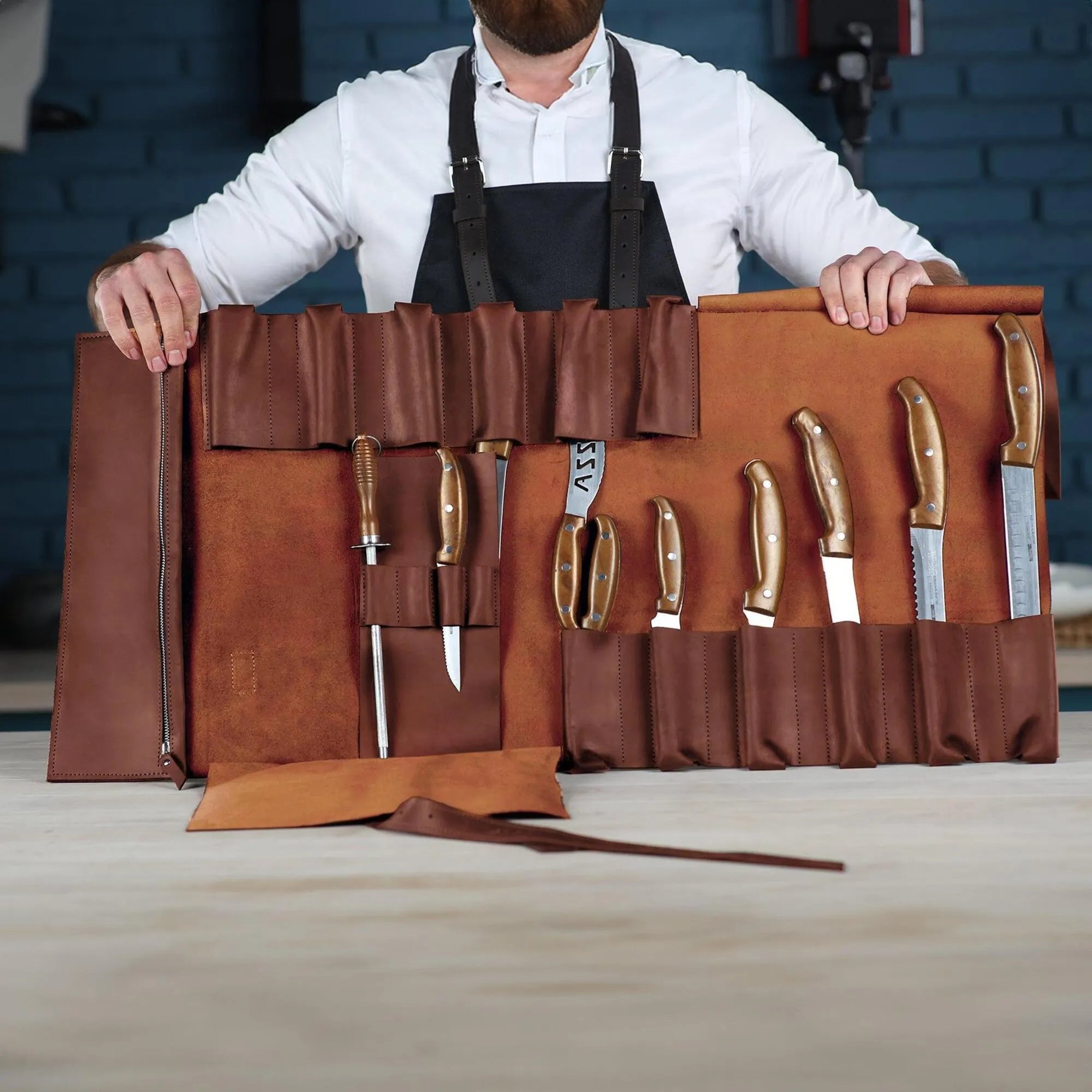 Premium Leather Knife Roll for Chefs & Butchers - Durable Professional Knife Storage Case with 12 Slots - Perfect for Kitchen, Camping & Culinary Gifts