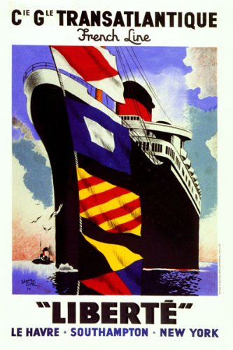 Vintage French Line Liberte Transatlantic Steamship Travel Poster - 12x16 Inch Matte Paper Reproduction | Perfect for Home Decor, Office Wall Art & Nautical Theme Gifts