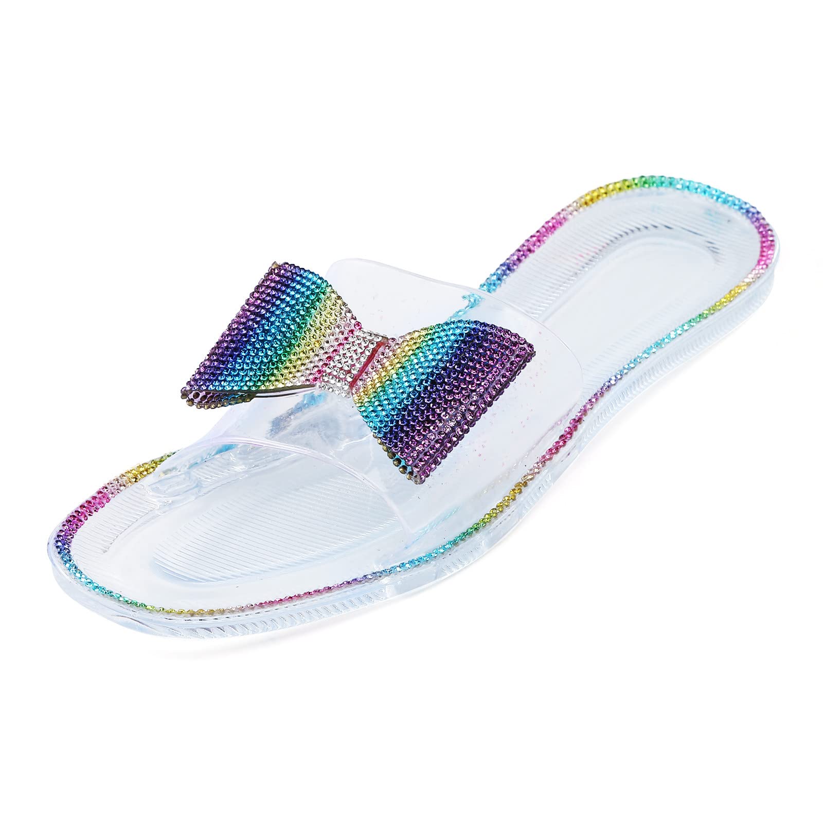 Women's Fashion Sandals with Bow & Shiny Gold Diamonds - Size 7.5 | Summer Beach Wedding Party Shoes for Women