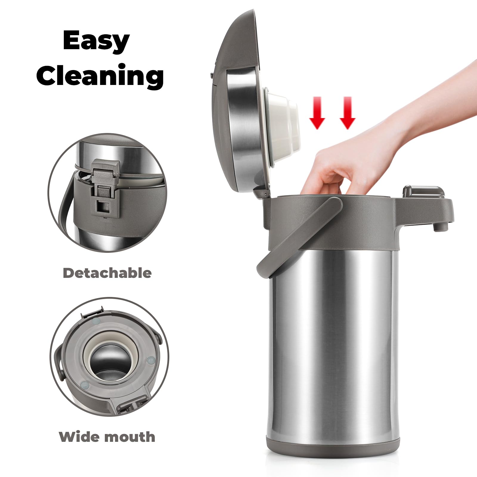 Stainless Steel Coffee Carafe with Pump - 4L Thermal Dispenser for Hot Drinks | Office & Catering Use