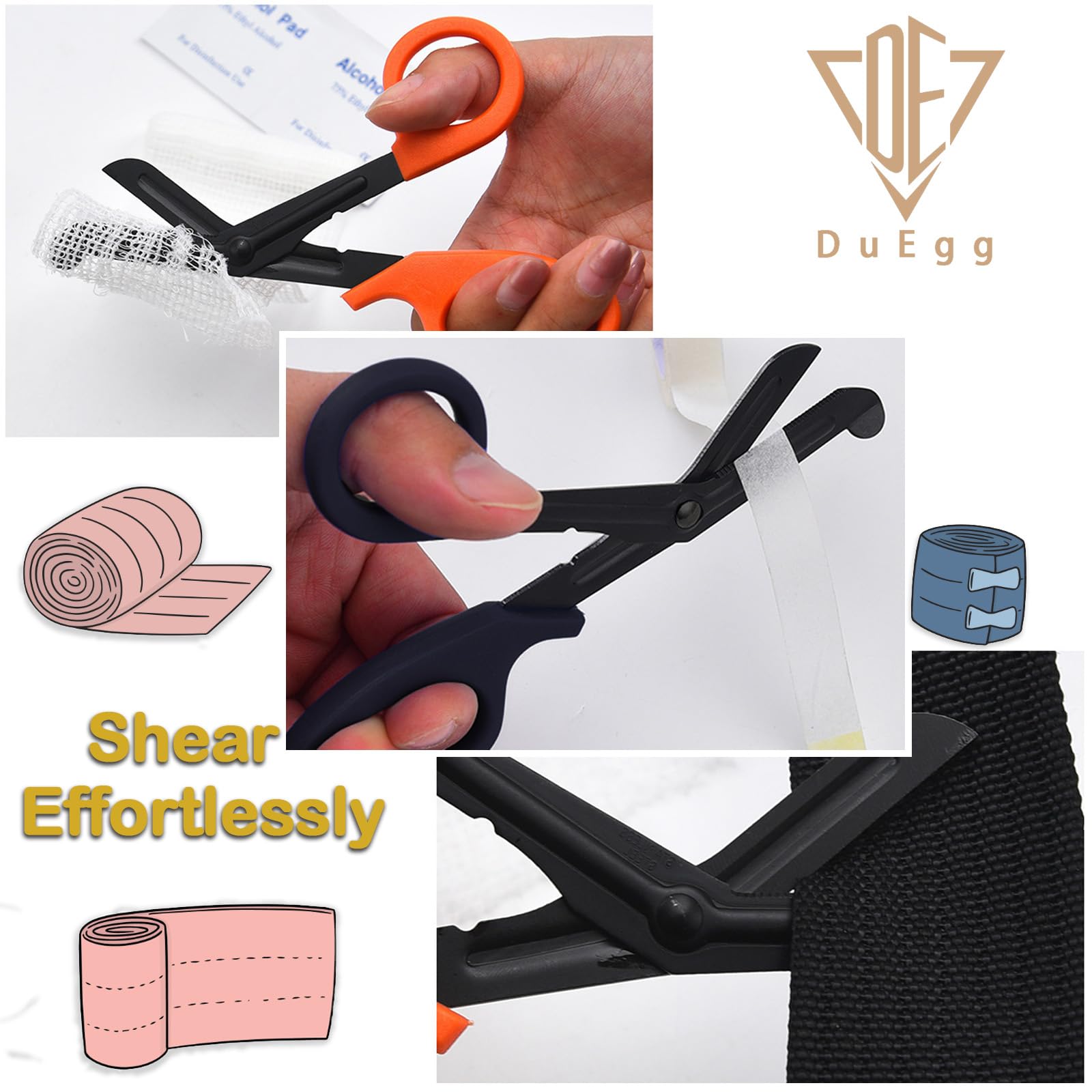 DuEgg Professional Nurse Scissors - Premium Stainless Steel Bandage Scissors for Medical Use | Ideal for Doctors, Nurses, First Aid Kits & Outdoor Emergency Kits | Durable & Portable Medical Shears