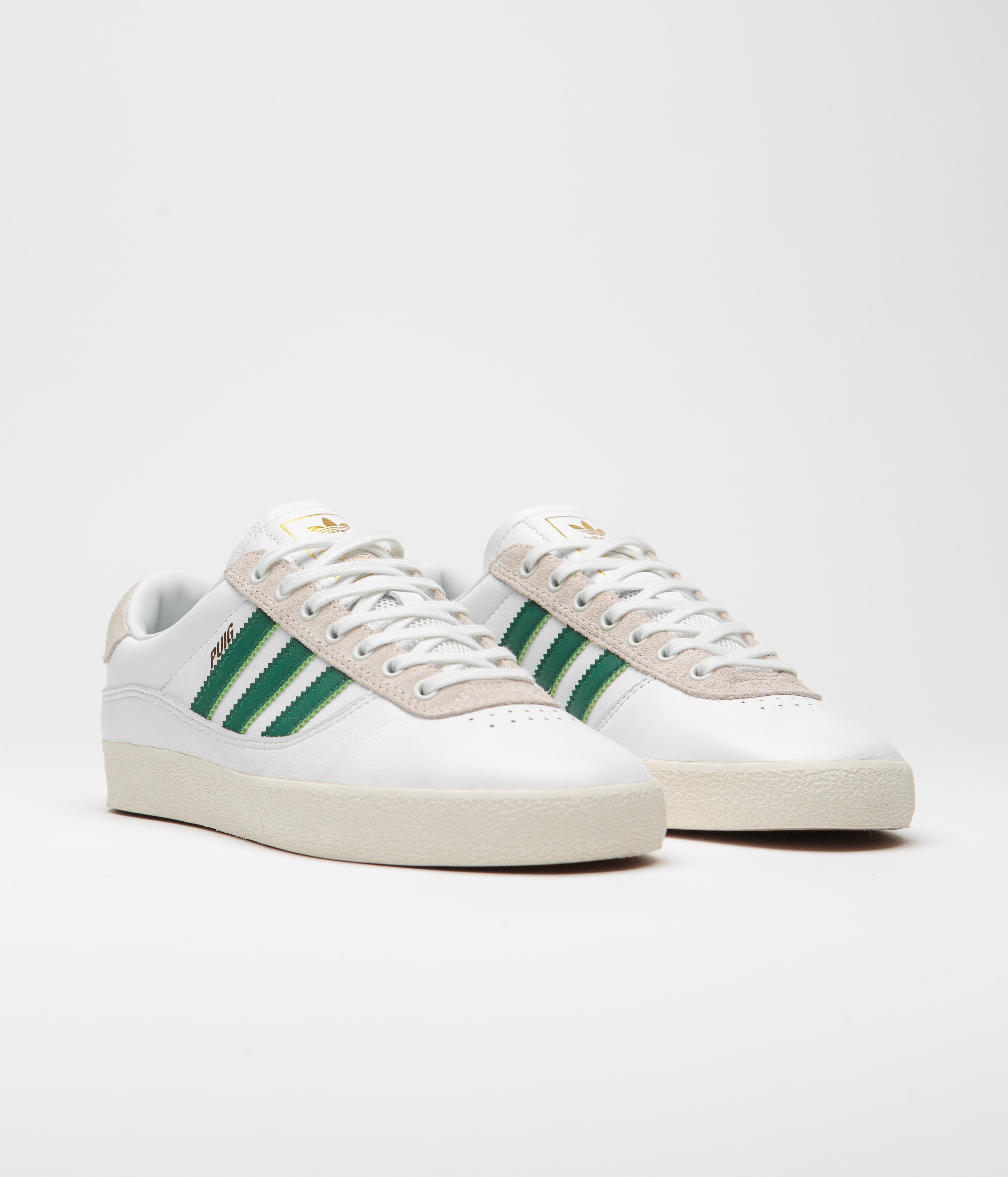 Adidas Puig Indoor Soccer Shoes for Men - White, Dark Green & Cream White - Lightweight & Comfortable for Indoor Football & Futsal Training