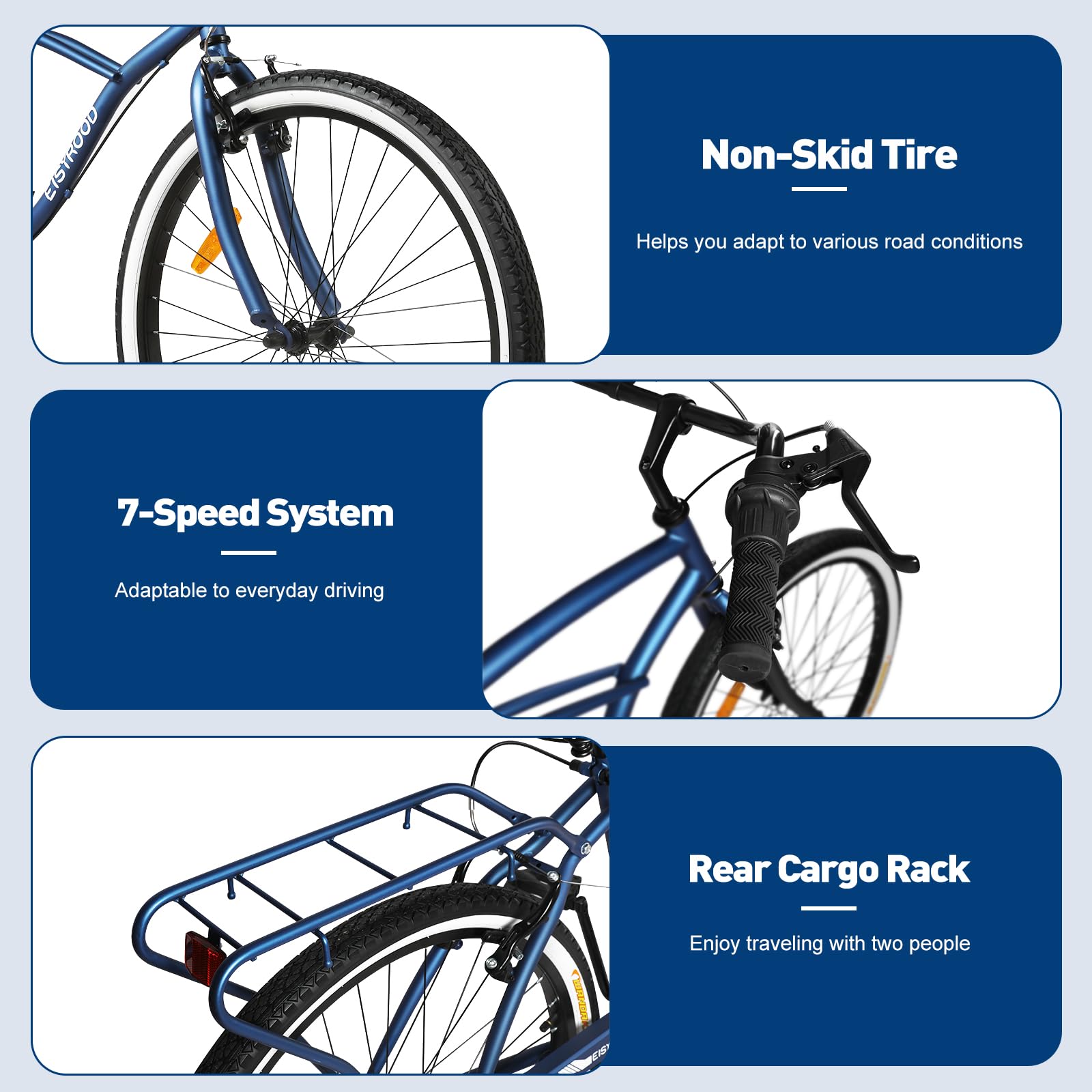 26 Inch 7-Speed Beach Cruiser Bike for Women & Men - Lightweight Hybrid Cruiser with Quick Assembly & Anti-Skid Tires - Perfect for Coastal Rides, City Commuting & Leisure Cycling (Adult Bike)