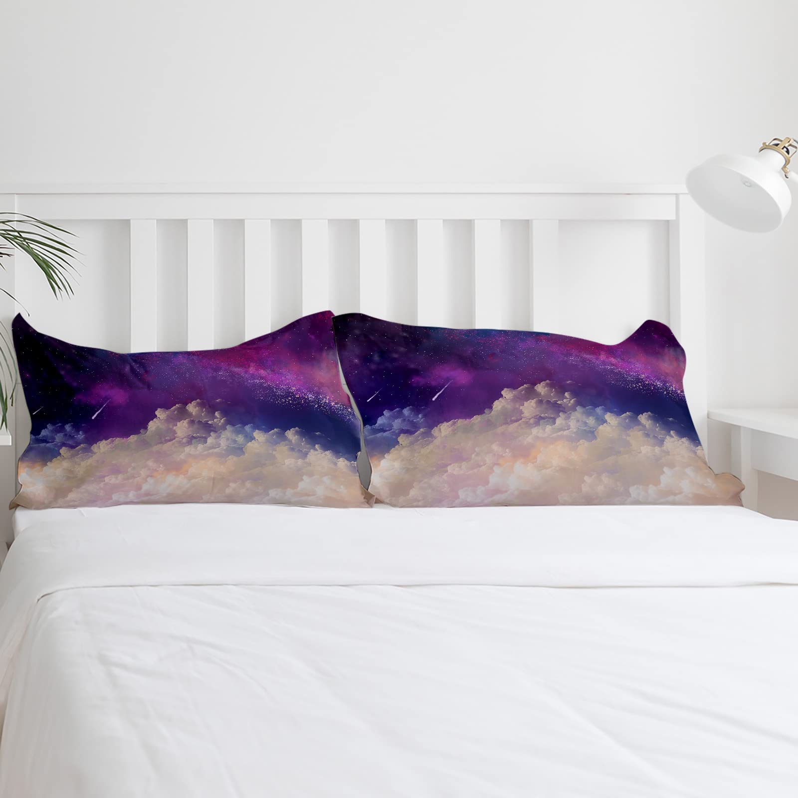 **Cal King Duvet Cover Set - Purple Starry Sky 4-Piece Bedding, Lightweight Microfiber Soft Comforter Cover for Adults & Teens, White Cloud Night Sky Design - Perfect for Cozy Bedrooms & Guest Rooms**