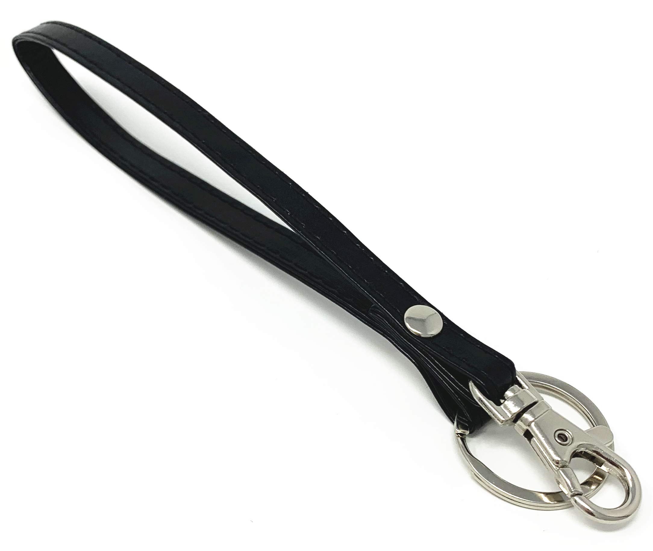 Black PU Leather Wristlet Keychain with Silver Ring & Clasp Hook - Stylish Key Organizer for Women's Purse, Gym Bag & Travel Essentials