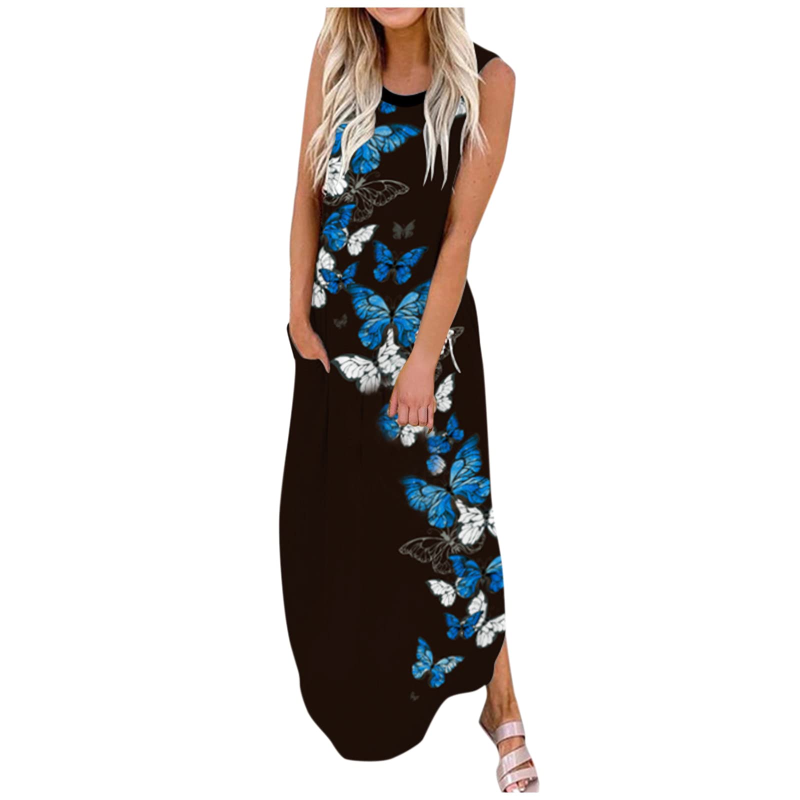 Floral Print Maxi Dress for Women - Long Sleeve Casual Beach Dress with Pockets, Loose Fit Summer Dress for Vacation, Party & Everyday Wear