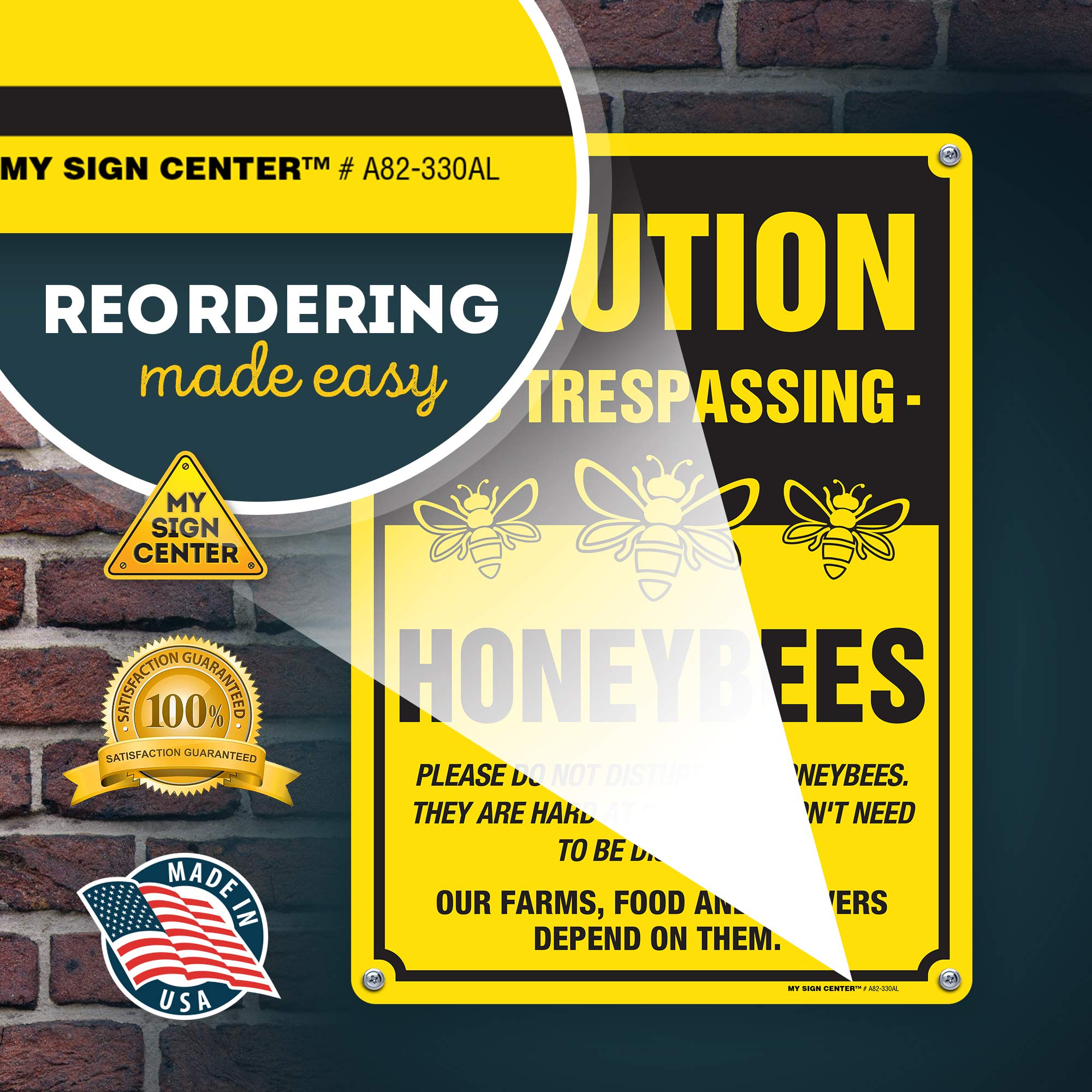 Caution No Trespassing HoneyBees Sign - 10x14 Inch Durable Aluminum Sign, Fade Resistant for Indoor & Outdoor Use - Made in USA - Perfect for Beekeeping Areas, Gardens & Apiaries