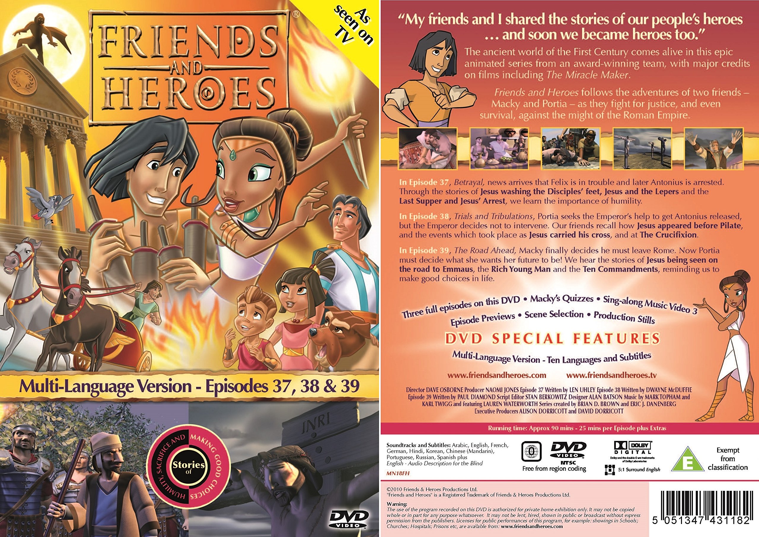 Friends and Heroes DVD Series 3-Pack - Multi-Language Bible Stories for Kids (Last Supper, Ten Commandments) | Christian Children's Entertainment & Sunday School Teaching Resource