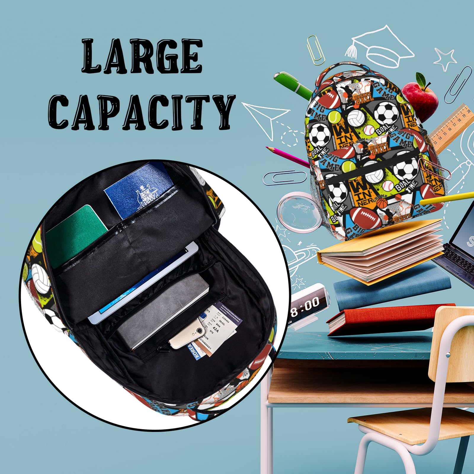 **Boys Soccer Backpack - Durable Football School Bag for Kids & Teens Ages 6-18 | Waterproof Bookbag for Elementary & Middle School, Sports, Travel & Daily Use**