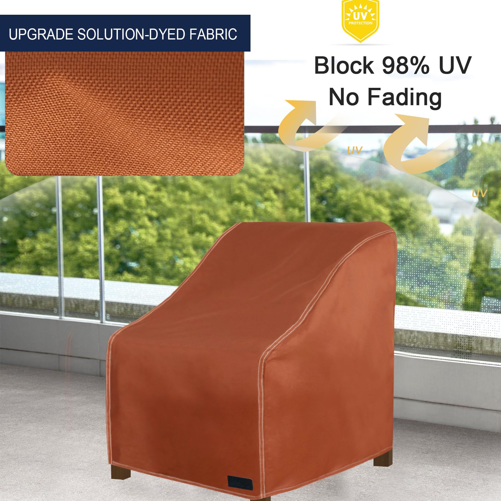 Waterproof Heavy Duty Patio Chair Covers 4 Pack - Outdoor Furniture Covers for Deep Seat Dining Chairs (30x33x34 Inches, Brown) - UV Protection & All Weather Resistant - Perfect for Backyard, Garden, and Poolside Use