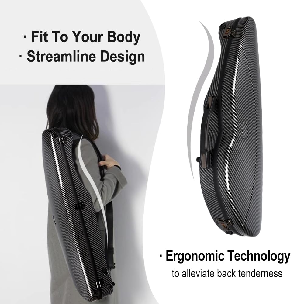 Premium 4/4 Carbon Fiber Violin Case with Knife Shape Design - Durable Handle & Password Lock - Lightweight Black Violin Box for Professional Musicians & Travel Protection
