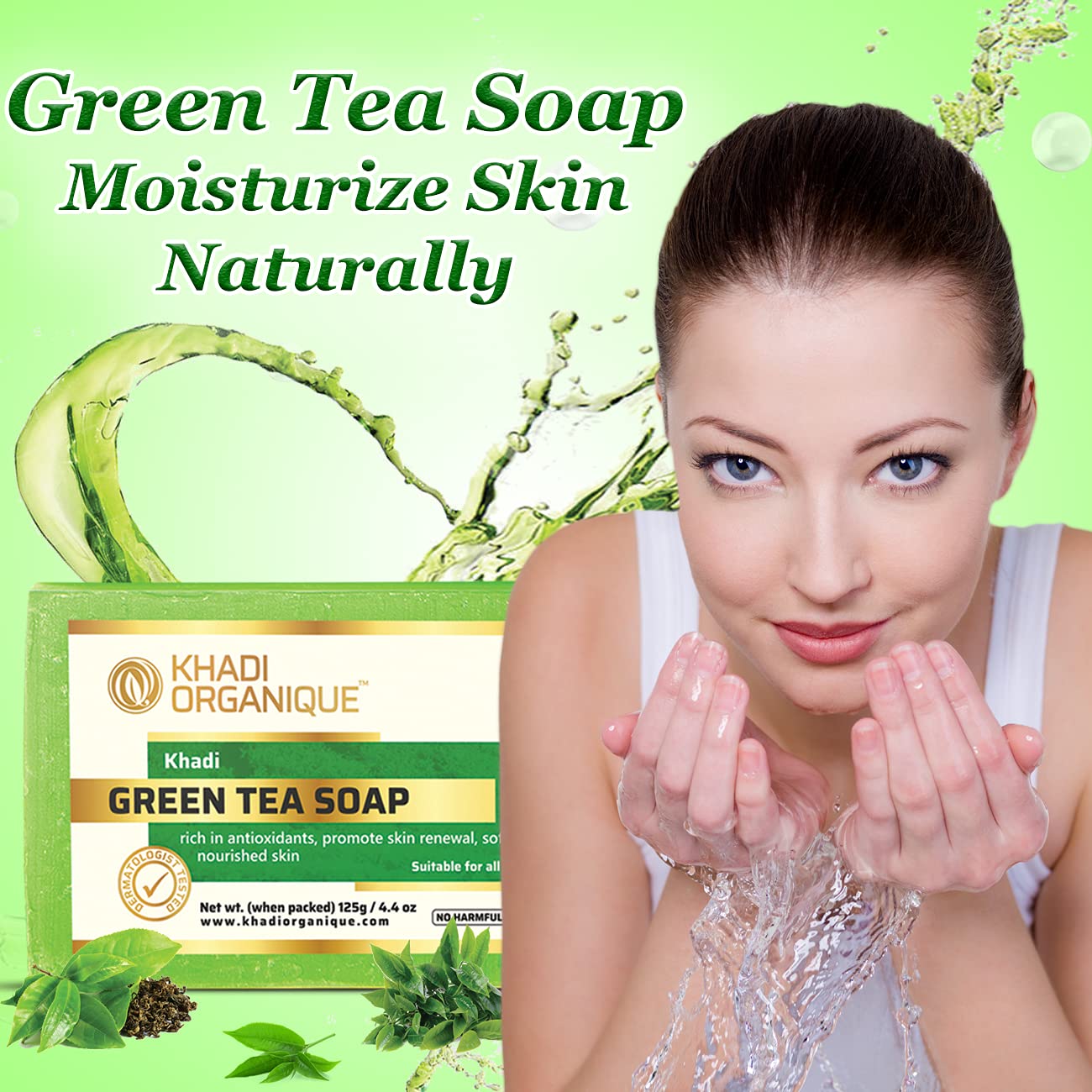 Organic Green Tea Soap Bar - 100% Natural & Herbal Handmade Soap for Glowing Skin - Pack of 4 (500g Total) - Perfect for Daily Face & Body Cleansing, Spa Day, and Relaxing Bath Time