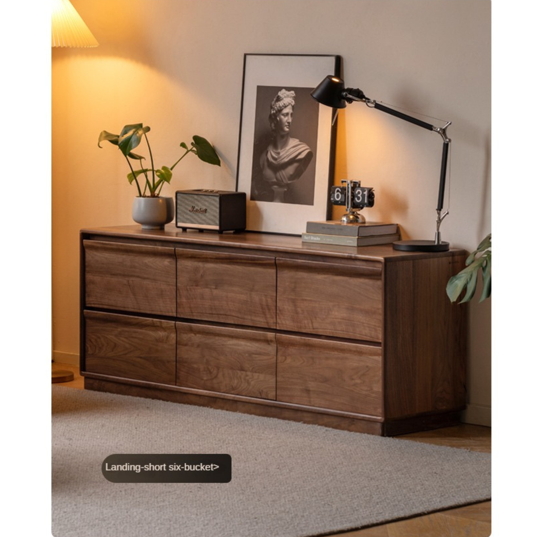 Solid Black Walnut Wood Dresser - 6-Drawer Bedroom Storage Furniture for Master Bedroom, Guest Room & Nursery Organization