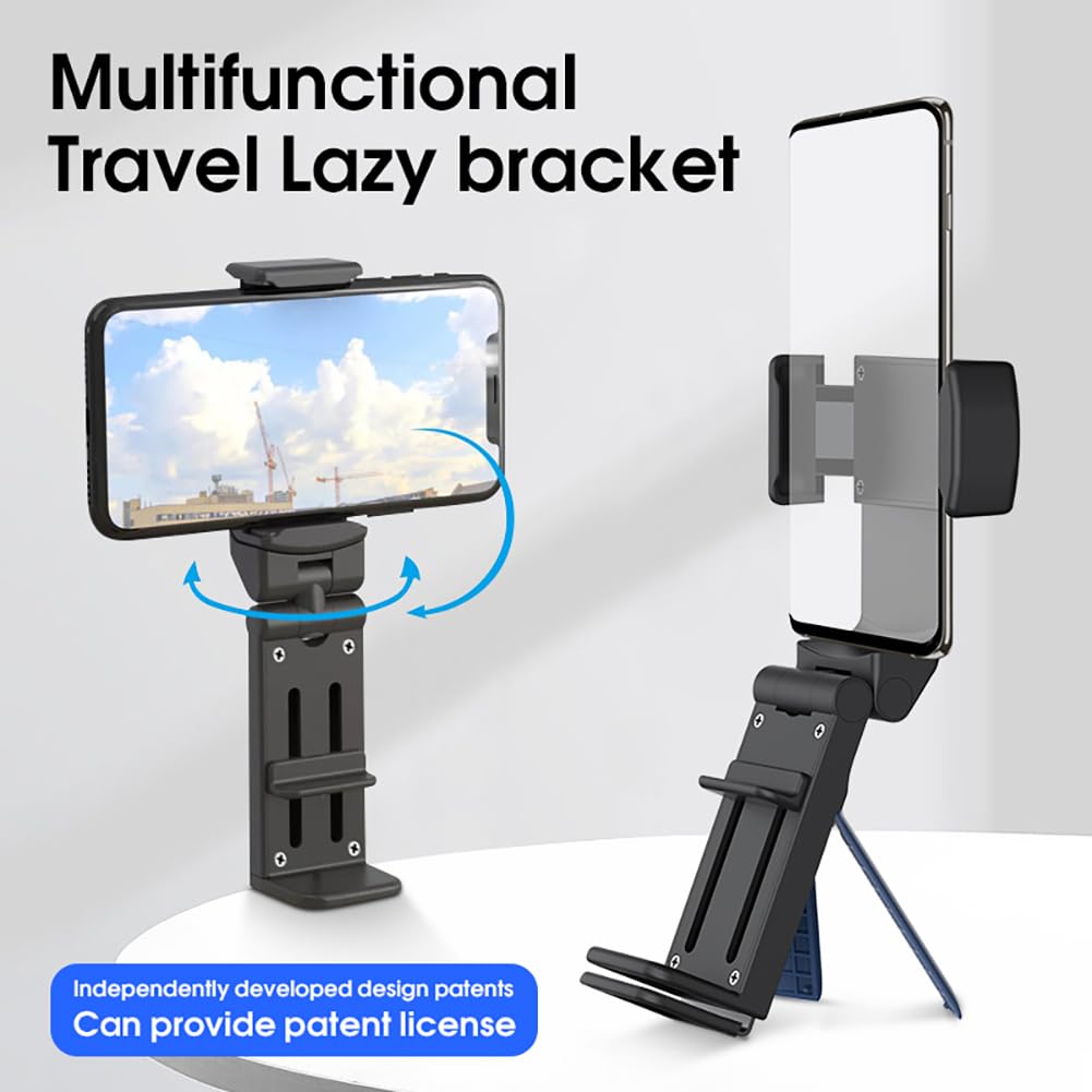 360° Rotatable Adjustable Phone Holder - Universal Foldable & Retractable Mobile Phone Stand for Car, Desk, Travel, Home & Office Use - Black
