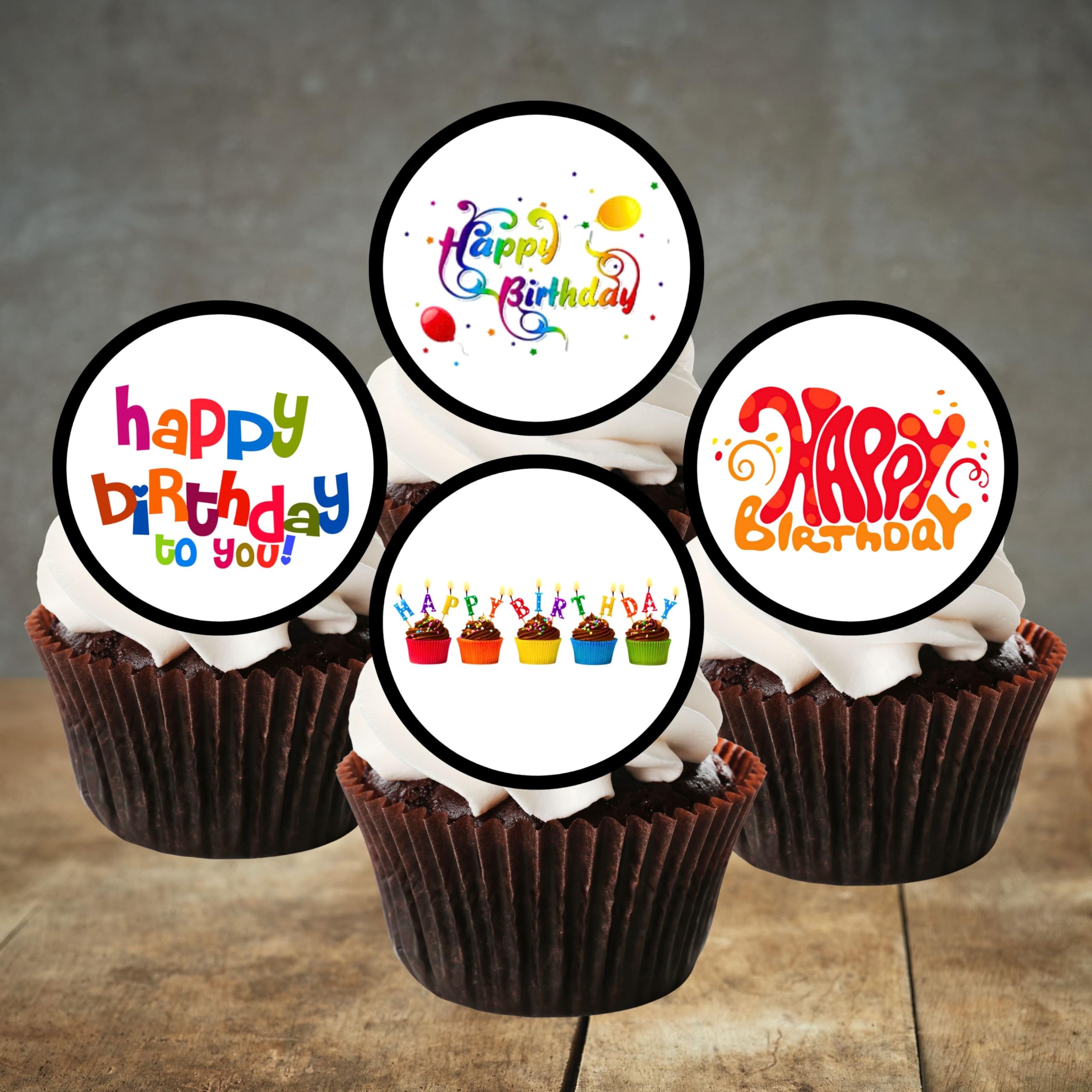 48 Happy Birthday Cupcake Toppers - Bright Mini Edible Cake Decorations for Girls & Boys (3cm) - Perfect for Birthday Parties, Baby Showers & Celebrations