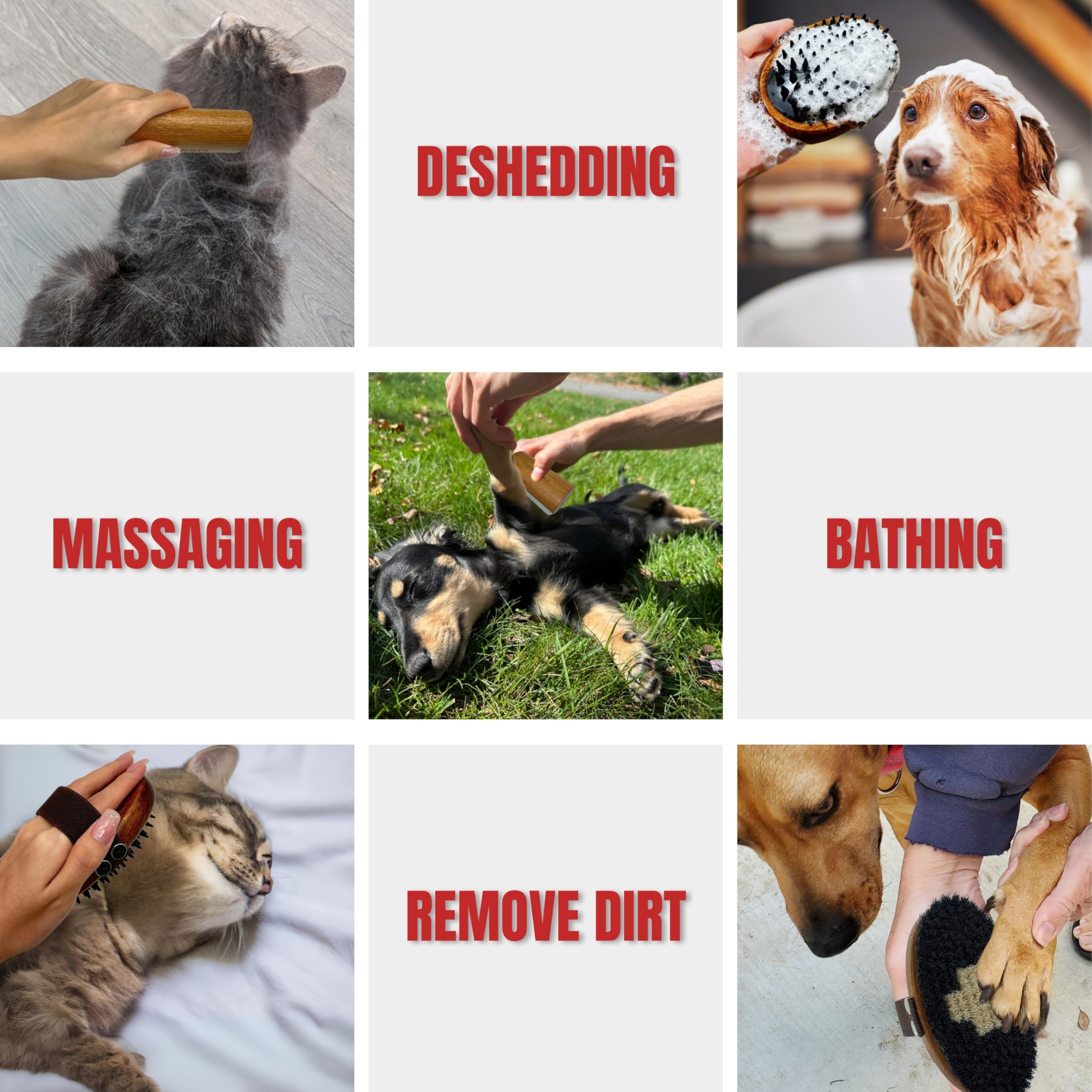 Premium Wooden Pet Grooming Kit for Dogs, Cats & Horses - Natural Bristle Brush, Massage Brush & Deshedding Tool - Best for Short-Haired & Double-Coated Pets - Reduce Shedding & Promote Healthy Coat - Perfect for Home Grooming & Professional Use