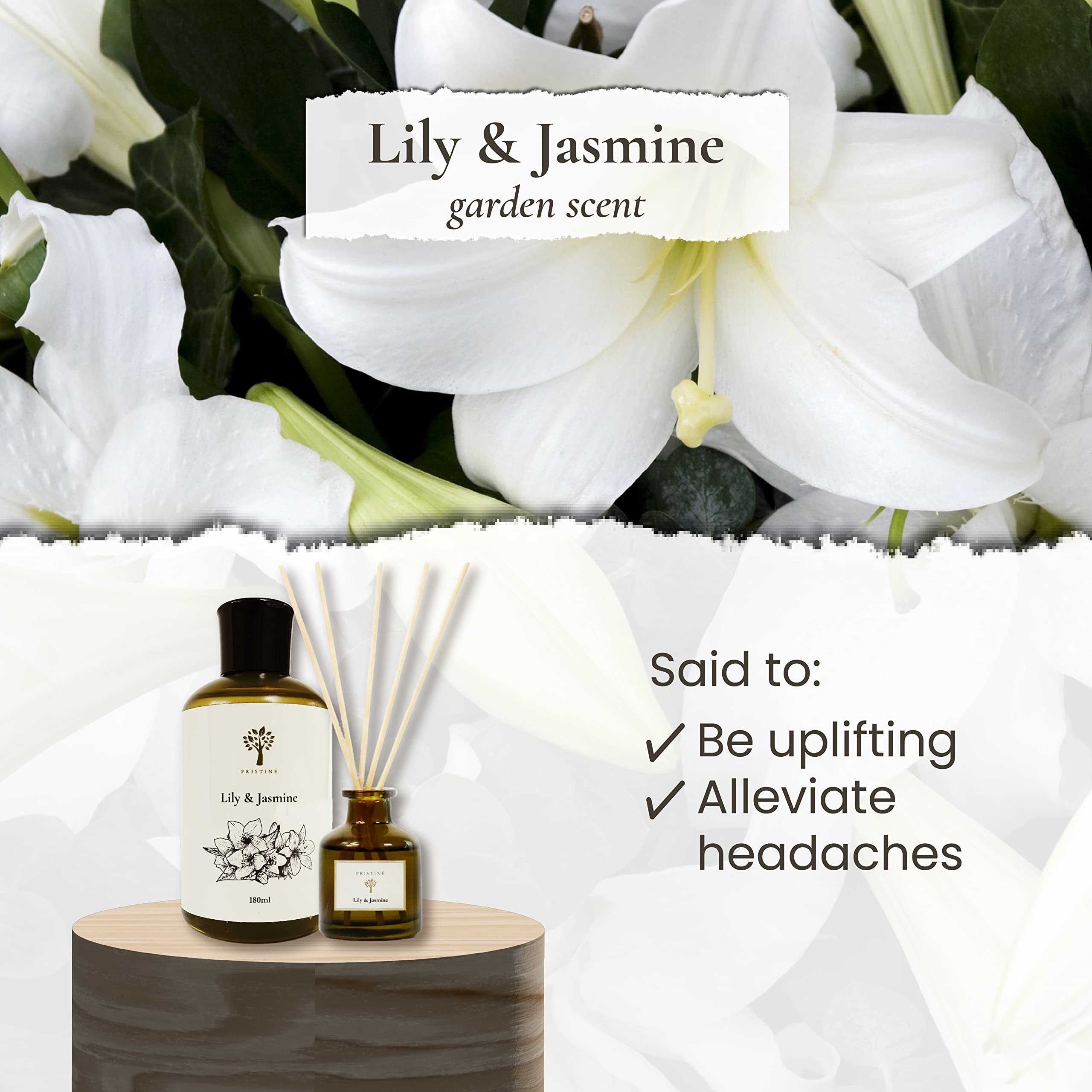 PRISTINE Lily & Jasmine Reed Diffusers Set - Long Lasting Home Fragrance Oil with Natural Rattan Reeds | Perfect for Living Room, Bedroom & Bathroom Aromatherapy | Fresh Lily of Valley & Jasmine Scent for Relaxation & Stress Relief