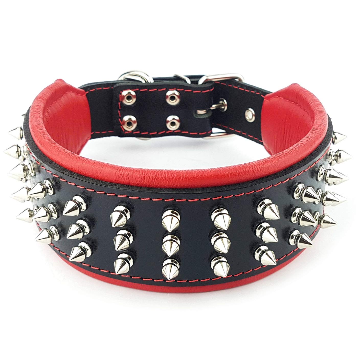Premium Genuine Leather Studded Dog Collar for Large Dogs - Heavy Duty Silver Spikes Pet Collar - Perfect for Training, Walking & Fashion Accessories