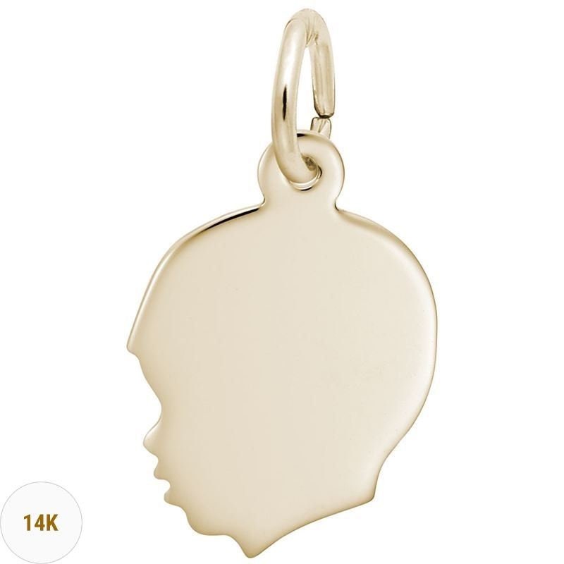 Solid Sterling Silver or 14kt Yellow Gold Rembrandt Large Boy's Head Charm - Custom Engraving, Personalized Jewelry, Engravable Pendant for Necklaces & Bracelets - Perfect Gift for Birthdays, Anniversaries & Special Occasions