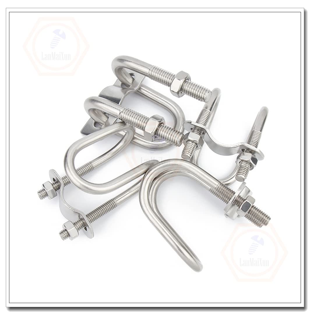 4 Pack M6×20mm×20mm 304 Stainless Steel Double U Shape Bolts with Nuts & Washers - Heavy Duty Pipe Clamps for Plumbing, HVAC, Automotive and Marine Applications