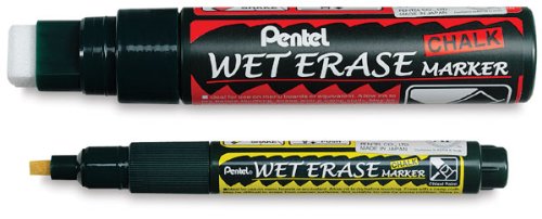 Pentel SMW56-A Jumbo Black Wet Erase Chalk Markers - 8mm Tip for Whiteboards, Glass, Windows & Non-Porous Surfaces - Ideal for Restaurants, Classrooms & Office Signage