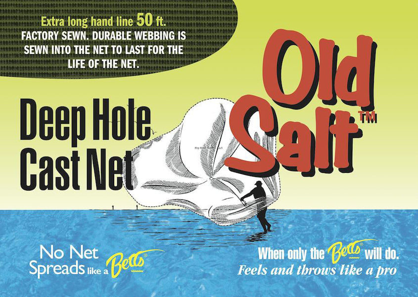 Betts Old Salt Deep Hole Mono Cast Fishing Net 6 Foot 3/8 Inch Mesh with Sewn Webbing - Perfect for Saltwater Fishing, Surf Casting, and Bait Collection