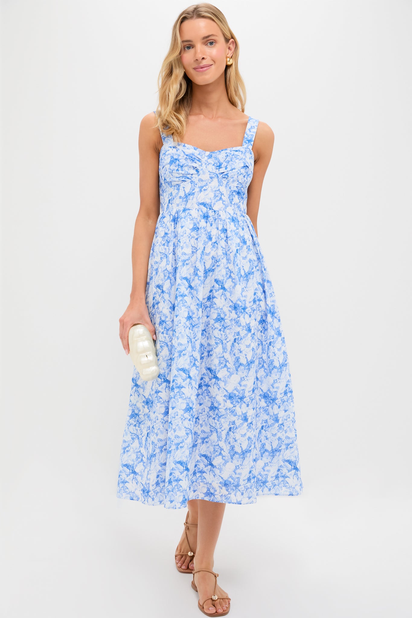 Blue Watercolor Print Annette Midi Dress - Flowy Summer Dress for Women | Perfect for Beach Vacations, Date Nights & Casual Outings