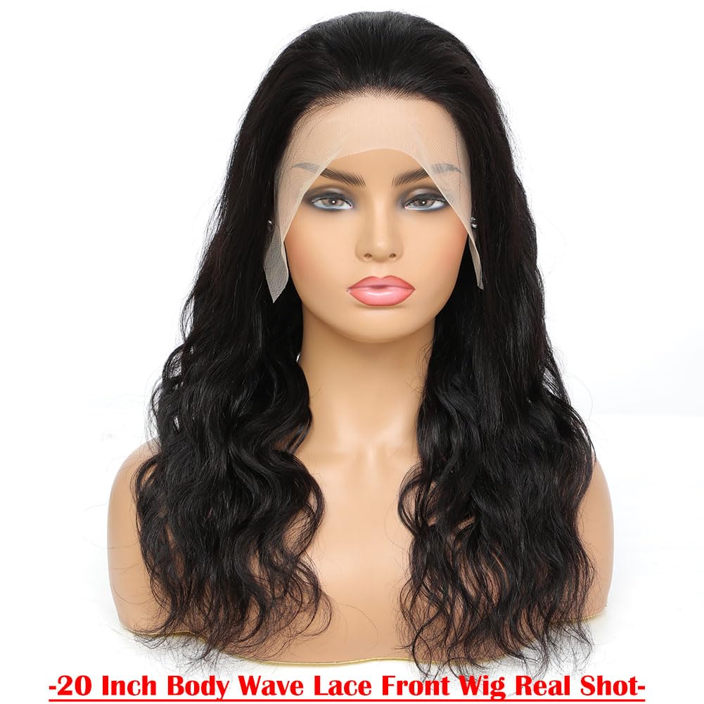 13x4 Body Wave Lace Front Wigs Human Hair - Pre Plucked HD Transparent Lace Frontal Wig with Baby Hair | 180% Density 9A Brazilian Virgin Hair | Glueless Lace Wig for Women | 20 Inch Natural Black | Perfect for Daily Wear, Parties & Special Occasions