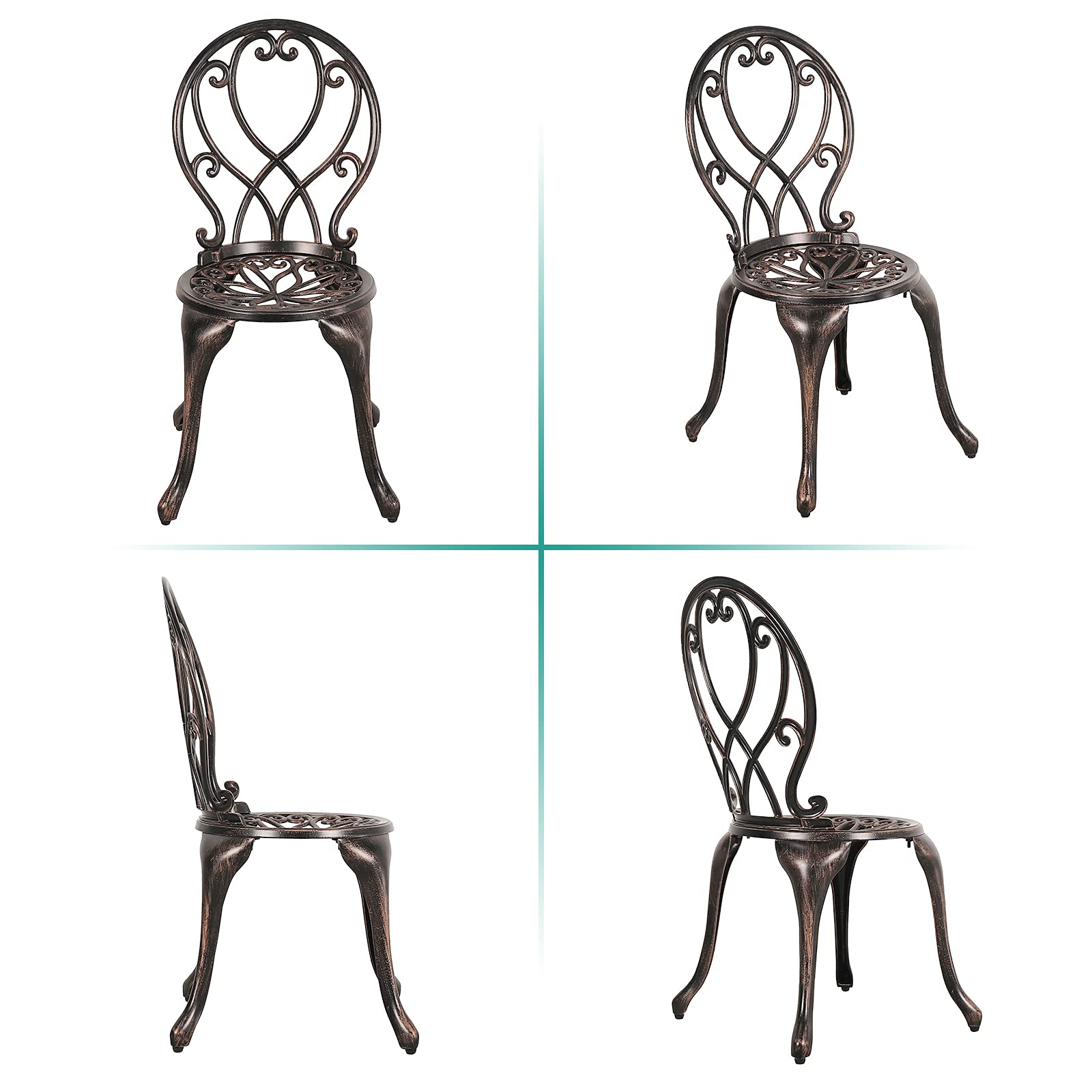 COBANA 3-Piece Outdoor Bistro Set - All-Weather Cast Aluminum Patio Dining Table with 2 Chairs & 2’’ Umbrella Hole, Bronze Retro Style - Perfect for Garden, Balcony, Poolside & Backyard Relaxation