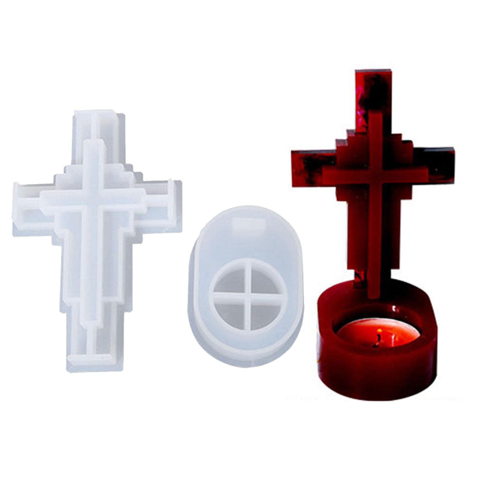 Naysku 3D Cross Candle Holder Silicone Mold with Base - DIY Resin Casting Mold for Tealight Candles, Epoxy Mould for Home Decor & Craft Projects - Perfect for Christmas, Easter, Wedding Centerpieces and Religious Ceremonies