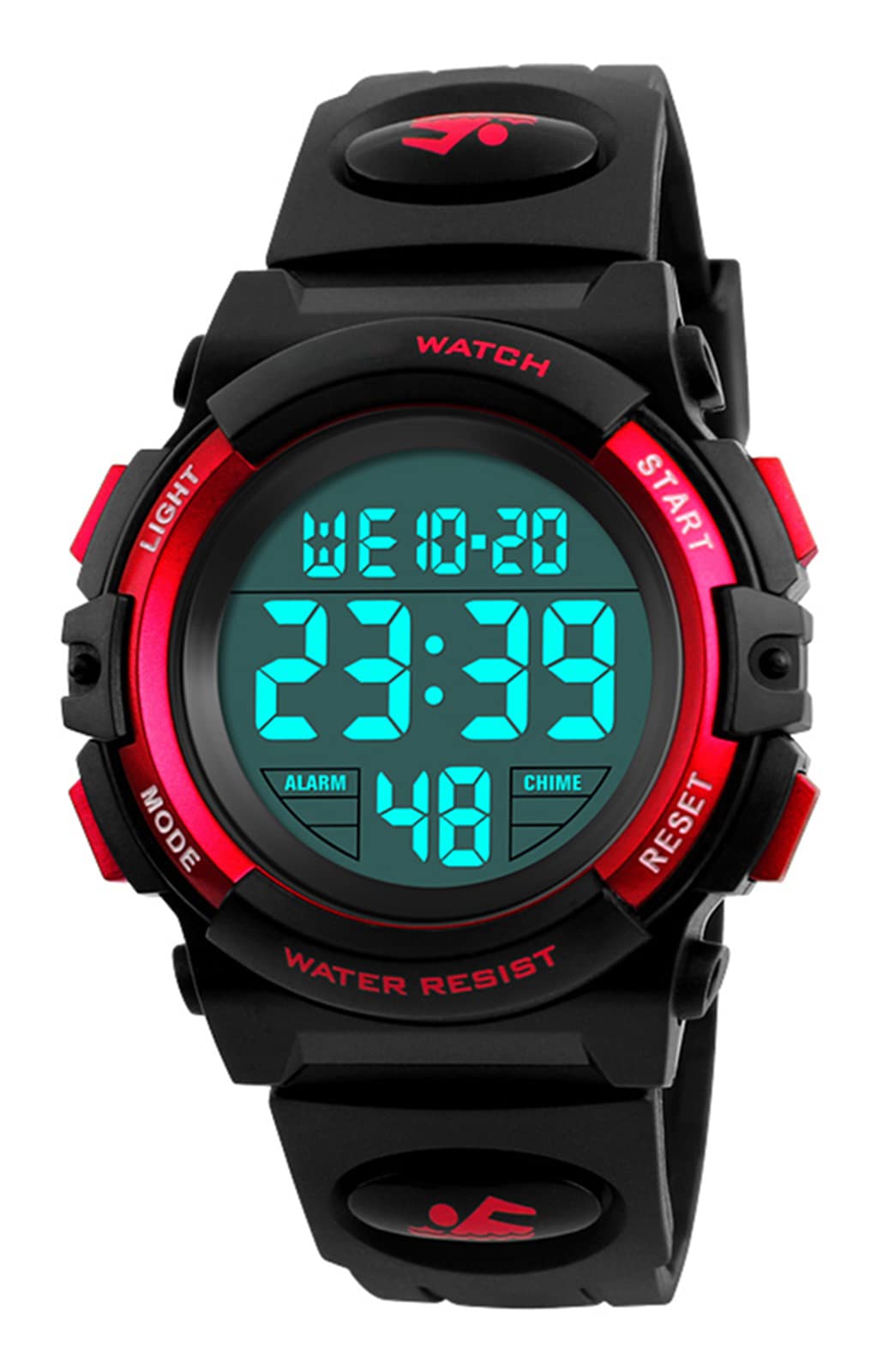 FANMIS Men's Digital Sports Watch - LED Backlight, Waterproof, Multifunction Chronograph with PU Strap (Red) - Perfect for Outdoor Activities, Running, Hiking & Fitness Tracking