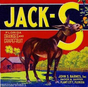 Florida Citrus Fruit Crate Magnet - Vintage Jack-S Donkey Mule Orange Art Print for Refrigerator & Home Decor | Perfect for Kitchen, Office & Gifts
