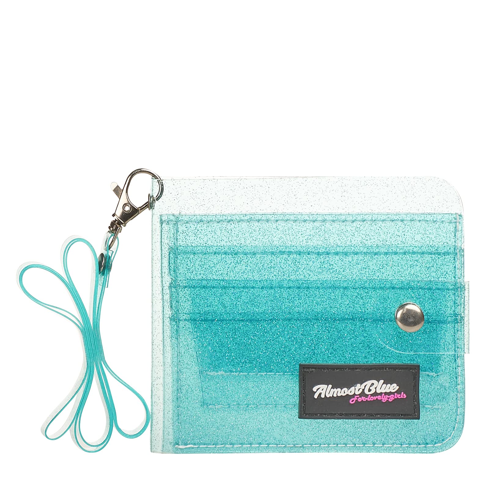 Clear PVC Glitter Card Holder Wallet for Women - Transparent ID Case with Neck Lanyard, Cash Coin Pocket & Photo Sticker Storage (Blue) | Perfect for Travel, Work, and Everyday Use
